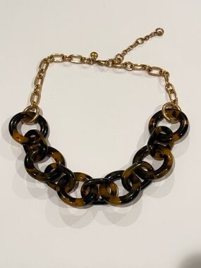 J Crew Statement Necklace Faux Tortoise Round Link
